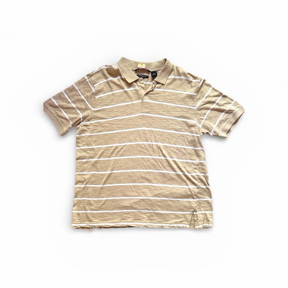 Sean John Tailored Fit Striped Polo Shirt Tan‎ White 100% Cotton XL